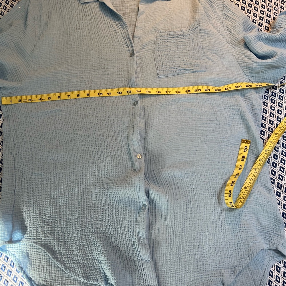 Light Blue Crinkle Button-Front Women's Swim Coverup - Picture 7 of 8